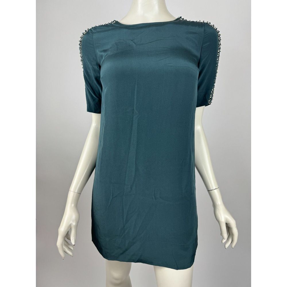 Club Monaco Hand Embellished Silk Shift Dress Women 00 NWT Short Sleeve Lined